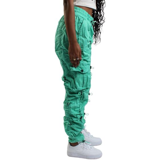 SMOKE RISE “RED” Sz S High Rise Multi Bungee Jogger Cargo Pockets Stretchy Twill - Picture 1 of 11